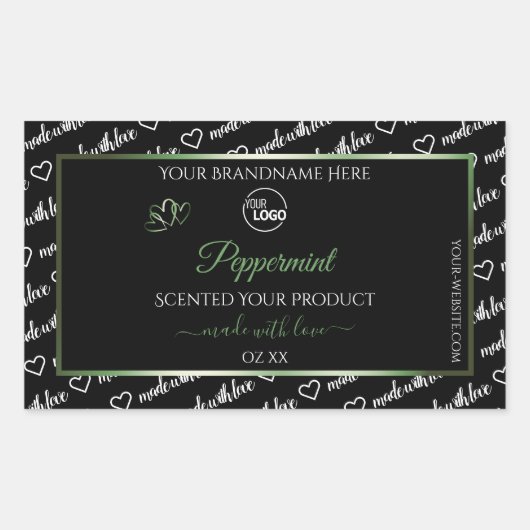 白黒ワードアートグリーン製品ラベルのロゴ 長方形シール (正面)