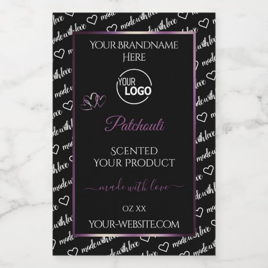 白黒ワードアートパープル製品ラベルロゴ フードラベル (シングルラベル)