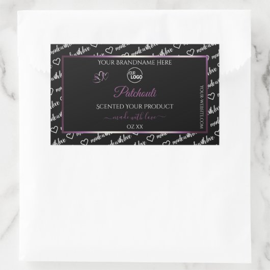 白黒ワードアートパープル製品ラベルロゴ 長方形シール (バッグ)