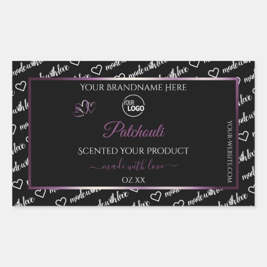 白黒ワードアートパープル製品ラベルロゴ 長方形シール (正面)