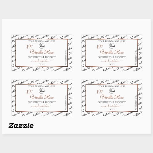 白黒ワードアートプロダクトラベルバラ金ゴールドロゴ 長方形シール (シート)