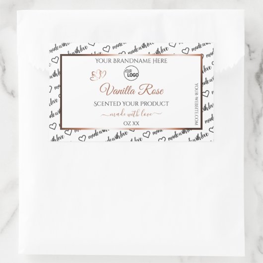 白黒ワードアートプロダクトラベルバラ金ゴールドロゴ 長方形シール (バッグ)