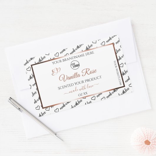 白黒ワードアートプロダクトラベルバラ金ゴールドロゴ 長方形シール (封筒)