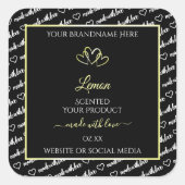 白黒ワードアート製品ラベルクリームハート スクエアシール (正面)