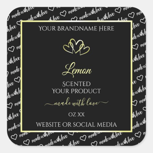 白黒ワードアート製品ラベルクリームハート スクエアシール (正面)