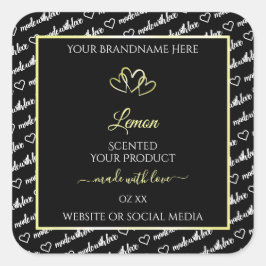 白黒ワードアート製品ラベルクリームハート スクエアシール