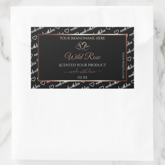 白黒ワードアート製品ラベルバラ金ゴールドフレーム 長方形シール (バッグ)