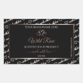 白黒ワードアート製品ラベルバラ金ゴールドフレーム 長方形シール (正面)