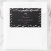 白黒ワードアート製品ラベル紫のハート 長方形シール (バッグ)