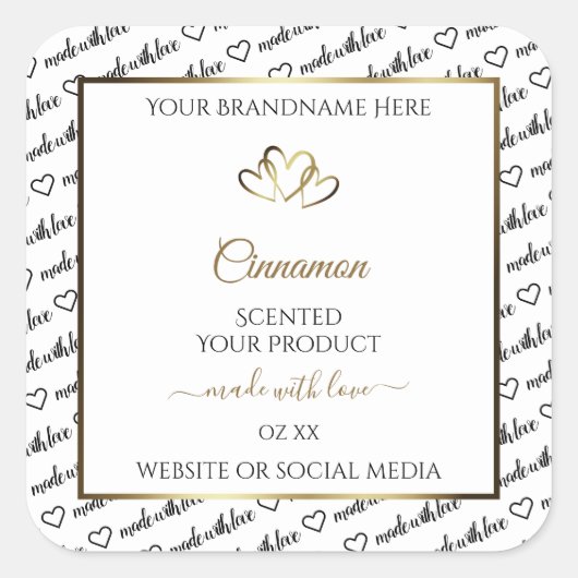 白黒ワードアート製品ラベル金ゴールドハート スクエアシール (正面)