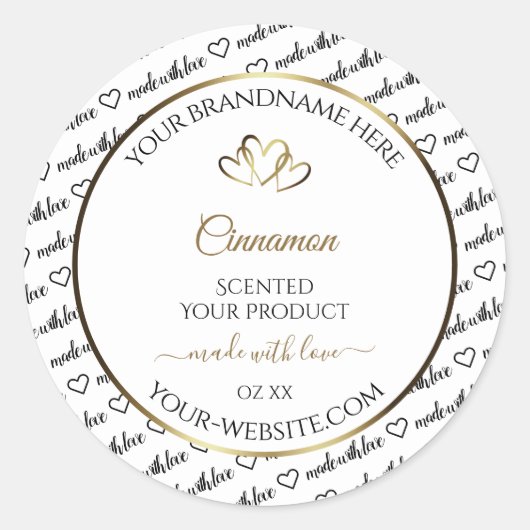 白黒ワードアート製品ラベル金ゴールドハート ラウンドシール (正面)