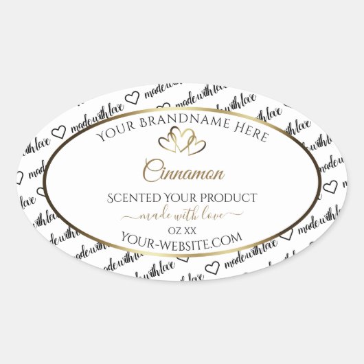 白黒ワードアート製品ラベル金ゴールドハート 楕円形シール (正面)