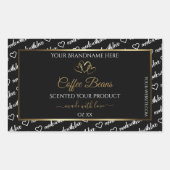 白黒ワードアート製品ラベル金ゴールドハート 長方形シール (正面)