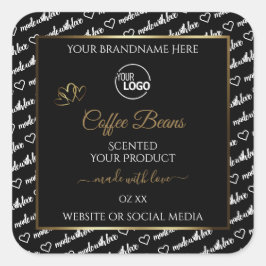 白黒ワードアート金ゴールド製品ラベルのロゴ スクエアシール