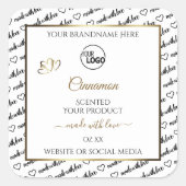 白黒ワードアート金ゴールド製品ラベルのロゴ スクエアシール (正面)