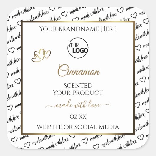 白黒ワードアート金ゴールド製品ラベルのロゴ スクエアシール (正面)