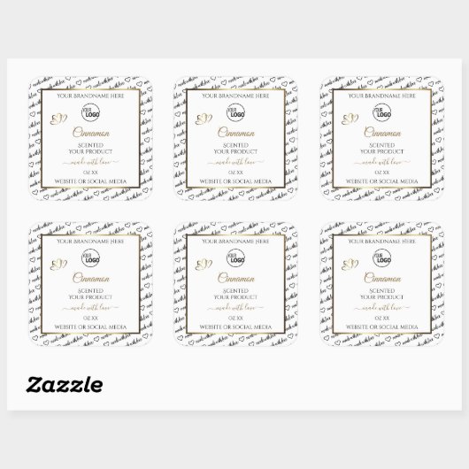 白黒ワードアート金ゴールド製品ラベルのロゴ スクエアシール (シート)