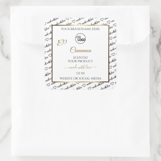 白黒ワードアート金ゴールド製品ラベルのロゴ スクエアシール (バッグ)