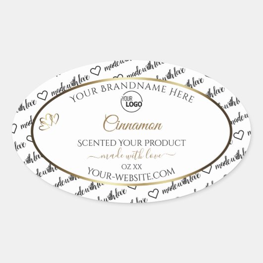 白黒ワードアート金ゴールド製品ラベルのロゴ 楕円形シール (正面)