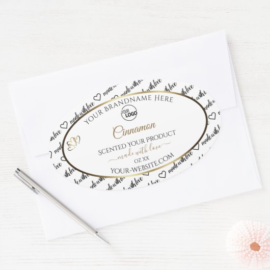 白黒ワードアート金ゴールド製品ラベルのロゴ 楕円形シール (封筒)