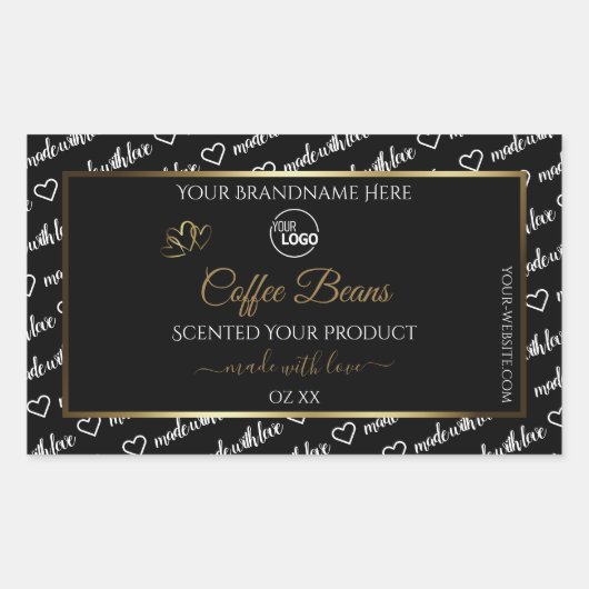 白黒ワードアート金ゴールド製品ラベルのロゴ 長方形シール (正面)