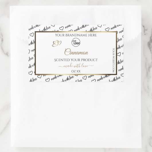 白黒ワードアート金ゴールド製品ラベルのロゴ 長方形シール (バッグ)