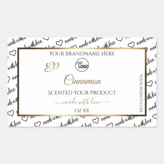 白黒ワードアート金ゴールド製品ラベルのロゴ 長方形シール (正面)