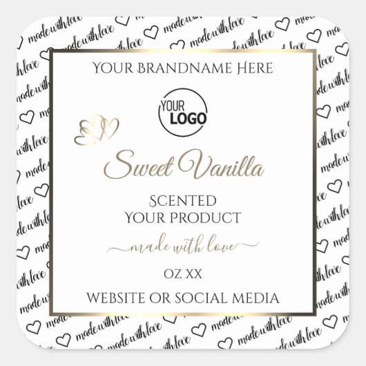 白黒ワードクラウドゴールデンプロダクトラベルロゴ スクエアシール (正面)