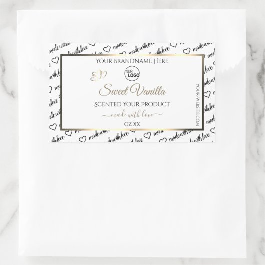 白黒ワードクラウドゴールデンプロダクトラベルロゴ 長方形シール (バッグ)