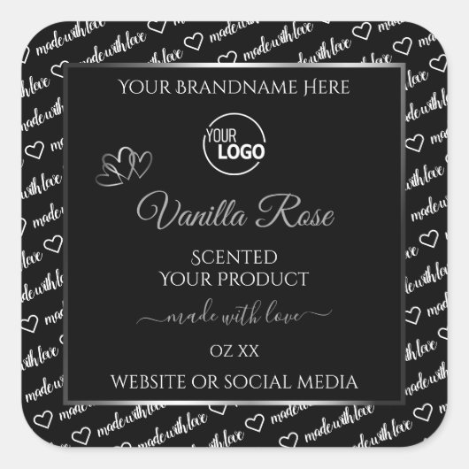 白黒ワードクラウドシルバープロダクトラベルロゴ スクエアシール (正面)