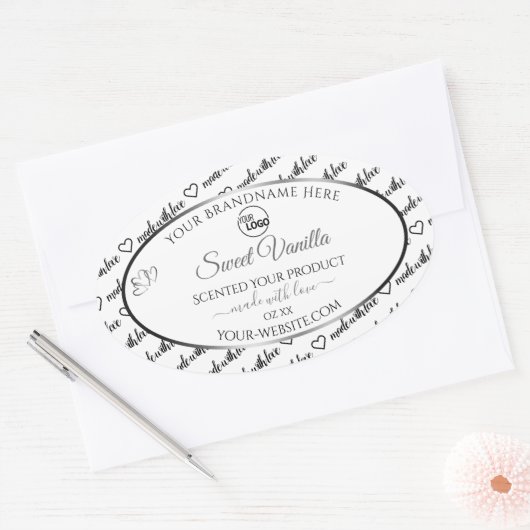 白黒ワードクラウドシルバープロダクトラベルロゴ 楕円形シール (封筒)