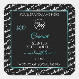 白黒ワードクラウドティール（緑がかった色）製品ラベルロゴ スクエアシール