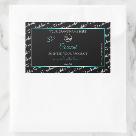 白黒ワードクラウドティール(緑がかった色)製品ラベルロゴ 長方形シール (バッグ)