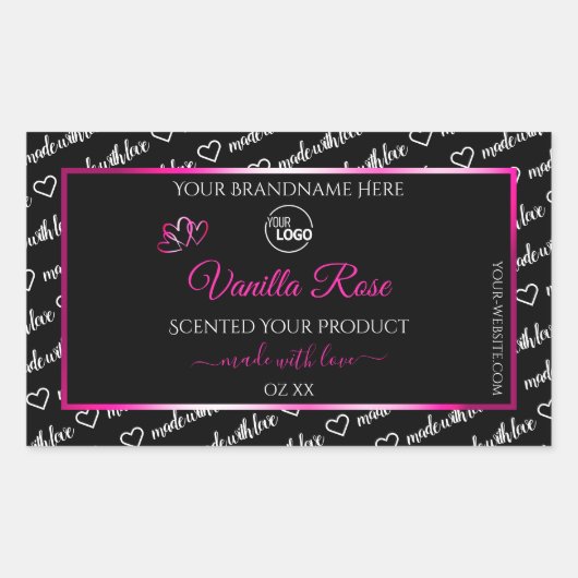 白黒ワードクラウドピンク製品ラベルロゴ 長方形シール (正面)