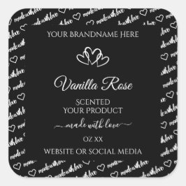 白黒ワードクラウド製品ラベルのハート スクエアシール