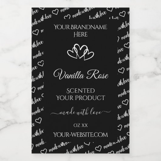 白黒ワードクラウド製品ラベルのハート フードラベル (シングルラベル)