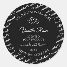 白黒ワードクラウド製品ラベルのハート ラウンドシール