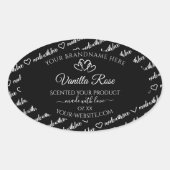 白黒ワードクラウド製品ラベルのハート 楕円形シール (正面)