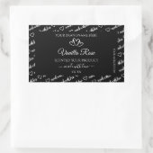 白黒ワードクラウド製品ラベルのハート 長方形シール (バッグ)