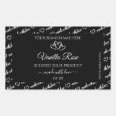 白黒ワードクラウド製品ラベルのハート 長方形シール (正面)