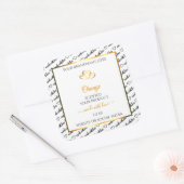 白黒ワードクラウド製品ラベルオレンジ色のハート スクエアシール (封筒)