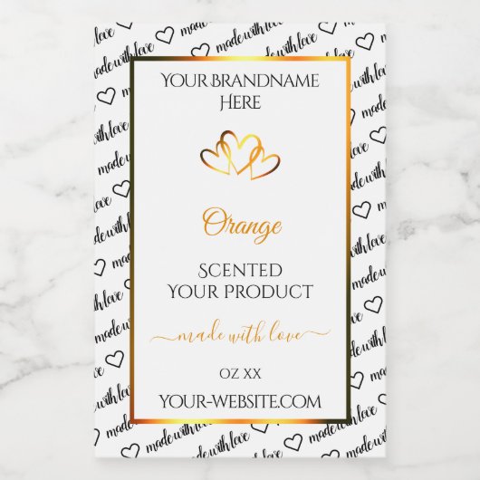 白黒ワードクラウド製品ラベルオレンジ色のハート フードラベル (シングルラベル)