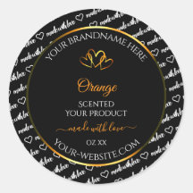 白黒ワードクラウド製品ラベルオレンジ色のハート