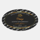 白黒ワードクラウド製品ラベルオレンジ色のハート 楕円形シール (正面)