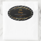 白黒ワードクラウド製品ラベルオレンジ色のハート 楕円形シール (バッグ)