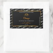 白黒ワードクラウド製品ラベルオレンジ色のハート 長方形シール (バッグ)