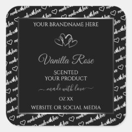 白黒ワードクラウド製品ラベルシルバーハート スクエアシール