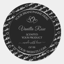 白黒ワードクラウド製品ラベルシルバーハート ラウンドシール