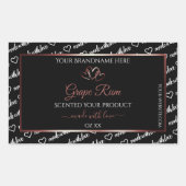 白黒ワードクラウド製品ラベルバーグンドハート 長方形シール (正面)