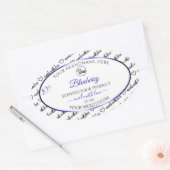 白黒ワードクラウド製品ラベルブルーロゴ 楕円形シール (封筒)